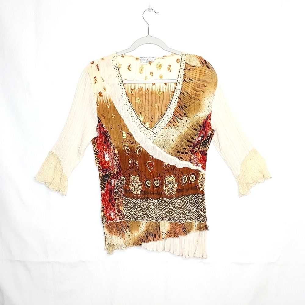 Alberto Makali tunic top. Tan/cream/brown. Large.